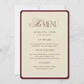 Ivory Burgundy Stripes Border Wedding Menu Card 招待状 (正面)
