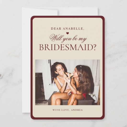 Ivory & Burgundy Stripes Bridesmaid Proposal Card 招待状 (正面)