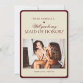 Ivory Burgundy Stripes Maid of Honor Proposal Card 招待状 (正面)