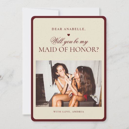 Ivory Burgundy Stripes Maid of Honor Proposal Card 招待状 (正面)