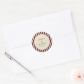 Ivory & Burgundy Stripes Retro Custom Wedding ラウンドシール (封筒)