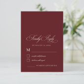 Ivory & Burgundy Stripes Retro Old Money Wedding 出欠カード (スタンド正面)
