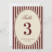 Ivory Burgundy Stripes Retro Wedding Table Number 招待状 (正面)
