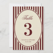 Ivory Burgundy Stripes Retro Wedding Table Number 招待状 (裏面)