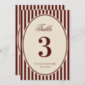 Ivory Burgundy Stripes Retro Wedding Table Number 招待状 (正面/裏面)