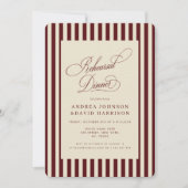 Ivory & Burgundy Stripes Vintage Rehearsal Dinner 招待状 (正面)
