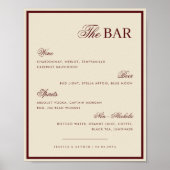 Ivory & Burgundy The Wedding Bar Drink Menu Sign ポスター (正面)