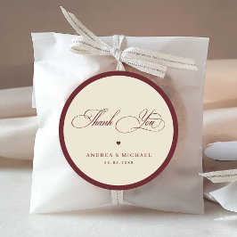 Ivory & Burgundy Vintage Thank You Retro Wedding ラウンドシール