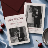Ivory & Burgundy Wedding Save the Date Photo 招待状