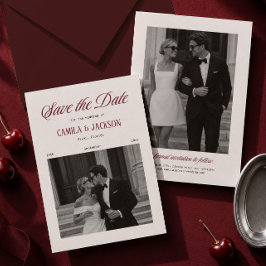 Ivory & Burgundy Wedding Save the Date Photo 招待状