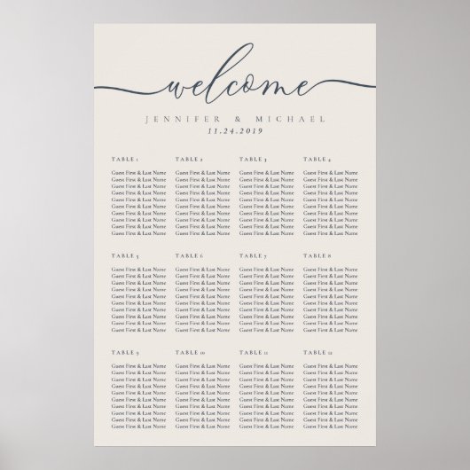 Ivory Celebration Wedding Party Seating Welcome ポスター (正面)