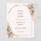 Ivory champagne florals wedding Save the Date チラシ (正面)