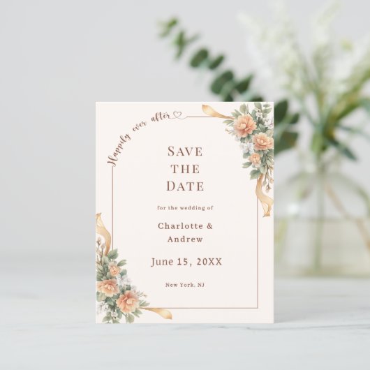 Ivory champagne florals wedding Save the Date card (スタンド正面)