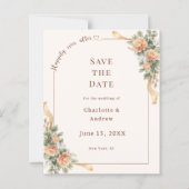 Ivory champagne florals wedding Save the Date card (正面)