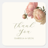 Ivory | Chic Blush Script Rose Wedding スクエアシール (正面)