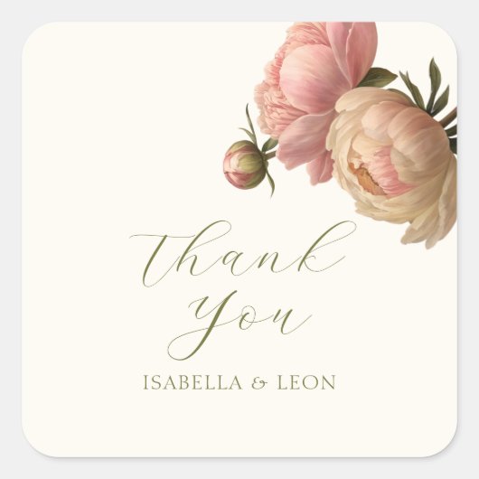Ivory | Chic Blush Script  Rose Wedding  スクエアシール (正面)