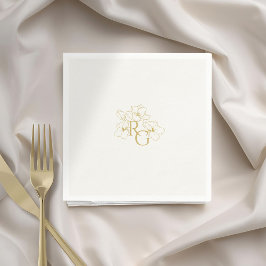Ivory | Chic Faux Gold Monogram Wedding  スタンダードカクテルナプキン