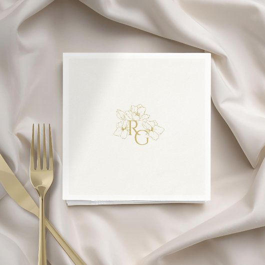Ivory | Chic Faux Gold Monogram Wedding  スタンダードカクテルナプキン