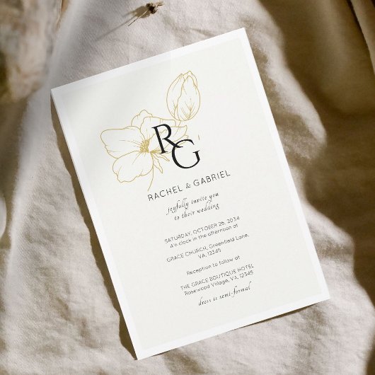 Ivory | Chic Floral Monogram Wedding Invitation セーブザデート