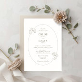 Ivory | Chic Oval Botanical Wedding Invitat 招待状