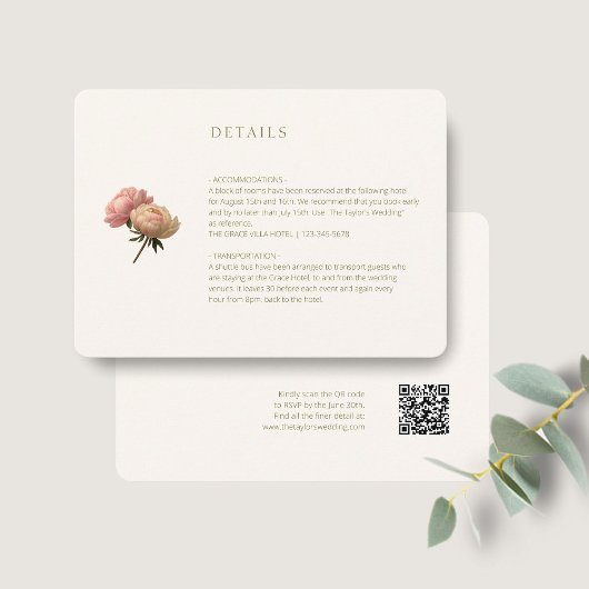 Ivory | Chic Rose Wedding Detail QR Code  エンクロージャーカード