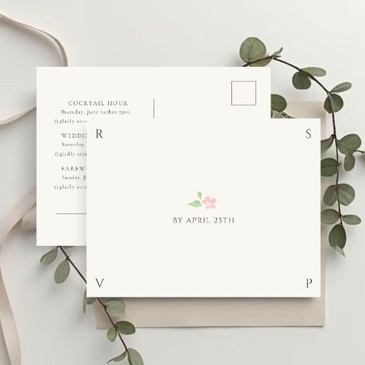 Ivory | Chic Wedding RSVP Response Postcard ポストカード