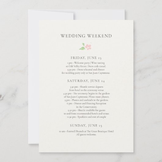 Ivory | Chic Wedding Weekend Itinerary Timeline 招待状 (正面)