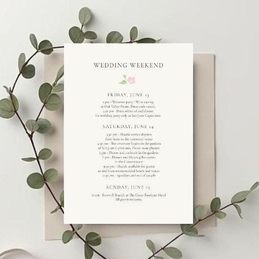 Ivory | Chic Wedding Weekend Itinerary Timeline 招待状