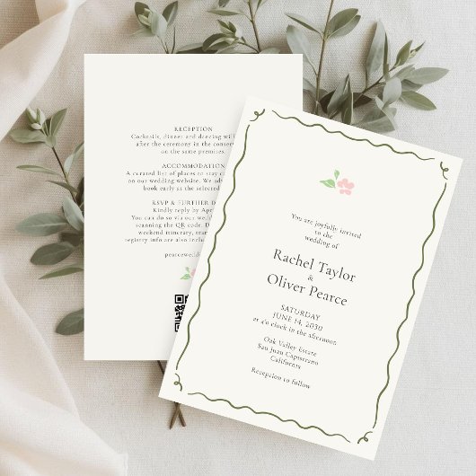 Ivory | Chic & Whimsical Floral Wedding Invitation 招待状