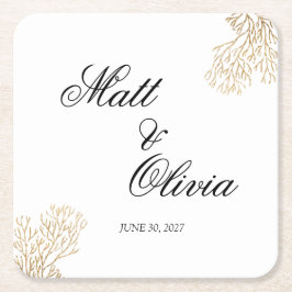 Ivory Coast Coastal Wedding Coaster Editable スクエアペーパーコースター