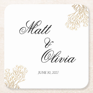 Ivory Coast Coastal Wedding Coaster Editable スクエアペーパーコースター