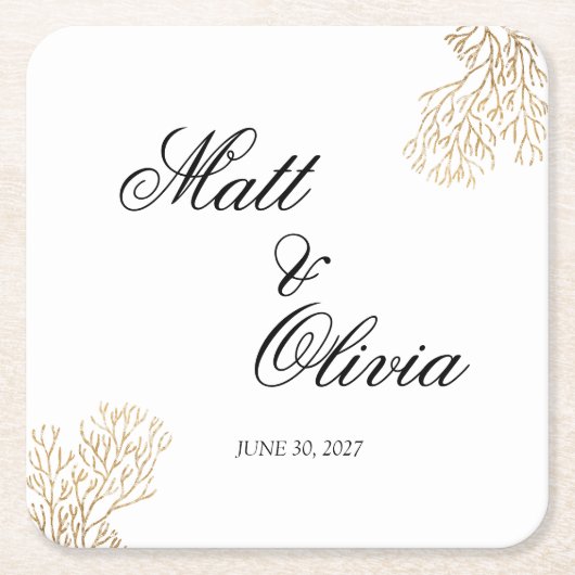 Ivory Coast Coastal Wedding Coaster Editable スクエアペーパーコースター (正面)