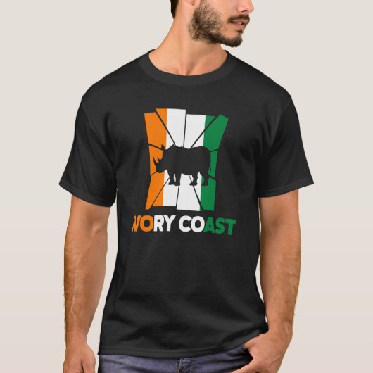 Ivory Coast Ivorian Ivory Coast Flag Rhinoceros Si Tシャツ (正面)