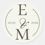 Ivory Coffee Monogram Date Wedding ラウンドシール (正面)