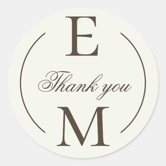 Ivory Coffee Monogram Wedding Thank You ラウンドシール (正面)