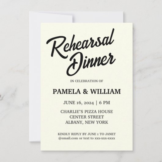 Ivory Color Wedding Rehearsal Dinner 招待状 (正面)