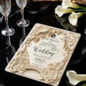 Ivory Cream Faux Bas-Relief Elegant Wedding 招待状