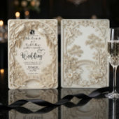 Ivory Cream Faux Bas-Relief Elegant Wedding 招待状