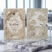 Ivory Cream Faux Bas-Relief Elegant Wedding 招待状