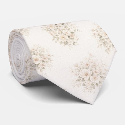 Ivory Cream Floral Bouquet ネクタイ (ロール)