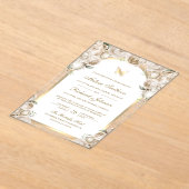 Ivory Cream Floral Gold Arch Butterfly Wedding アクリル招待状 (レイダウン)