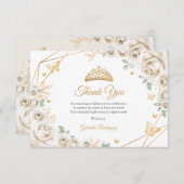 Ivory Cream Gold Floral Quinceanera サンキューカード (正面/裏面)