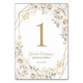 Ivory Cream Gold Floral Quinceanera テーブルナンバー (裏面)
