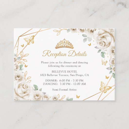 Ivory Cream Gold Floral Quinceanera  Details エンクロージャーカード (正面)