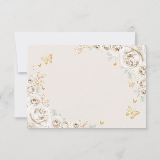 Ivory Cream Gold Floral Quinceanera Reply 出欠カード (裏面)