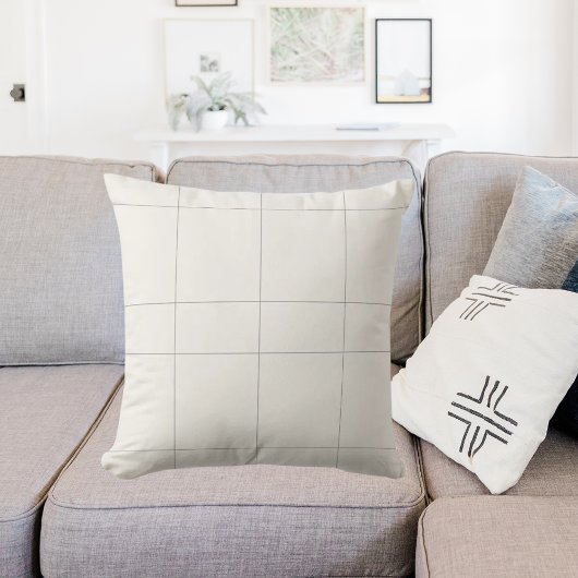 Ivory cream gray neutrals checked modern クッション