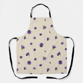 Ivory Cream Japanese Purple Pansy Floral Pattern エプロン (正面)
