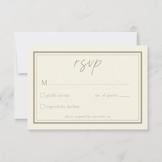 Ivory Cream Minimalist Frame Wedding 出欠カード (正面)