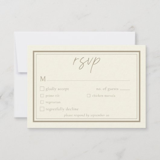 Ivory Cream Minimalist Frame Wedding 出欠カード (正面)