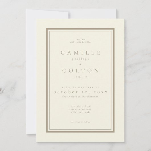 Ivory Cream Minimalist Frame Wedding 招待状 (正面)